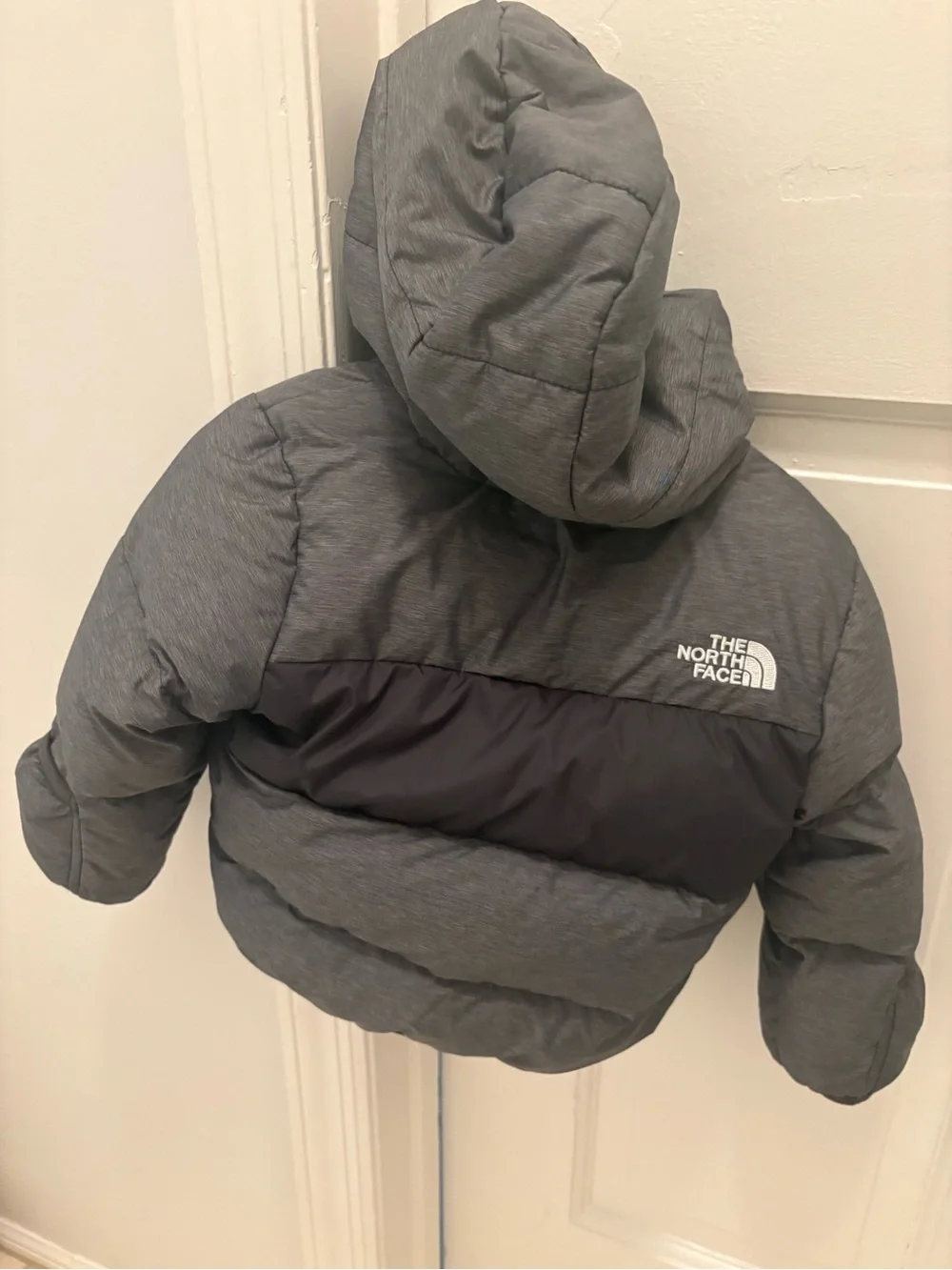 The North Face Kids Gray and Black Hooded Puffer Jacket